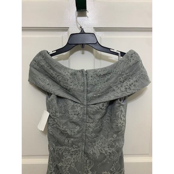 La Femme Dress Size 6 Lace Gown Formal Off The Shoulder Platinum 27982 NWT - Picture 9 of 9